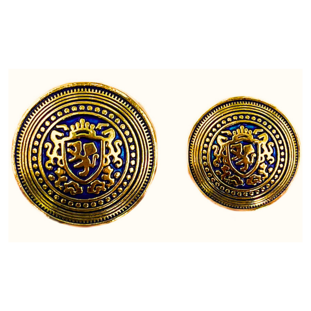 Golden & Blue King’s Favourite Royal Crest Lion Shield Eye-Catchy Design Round Shank Metal Button Blue and Golden Colour for Coat, Suit, Blazer, Sherwani, Nehru Jacket and for all Types of Clothes