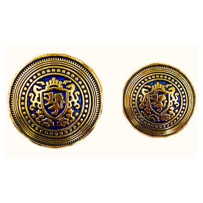 Golden & Blue King’s Favourite Royal Crest Lion Shield Eye-Catchy Design Round Shank Metal Button Blue and Golden Colour for Coat, Suit, Blazer, Sherwani, Nehru Jacket and for all Types of Clothes