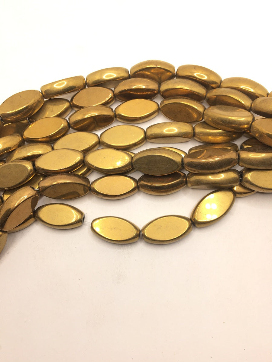 Golden Oval Metallic Glass Beads