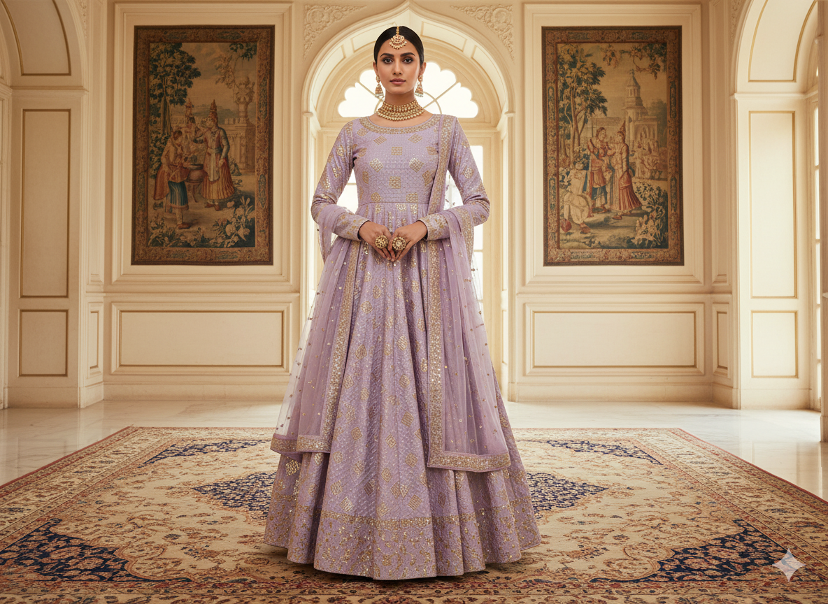 बकाइन धातुई सेक्विन कढ़ाई मलाई साटन कपड़ा