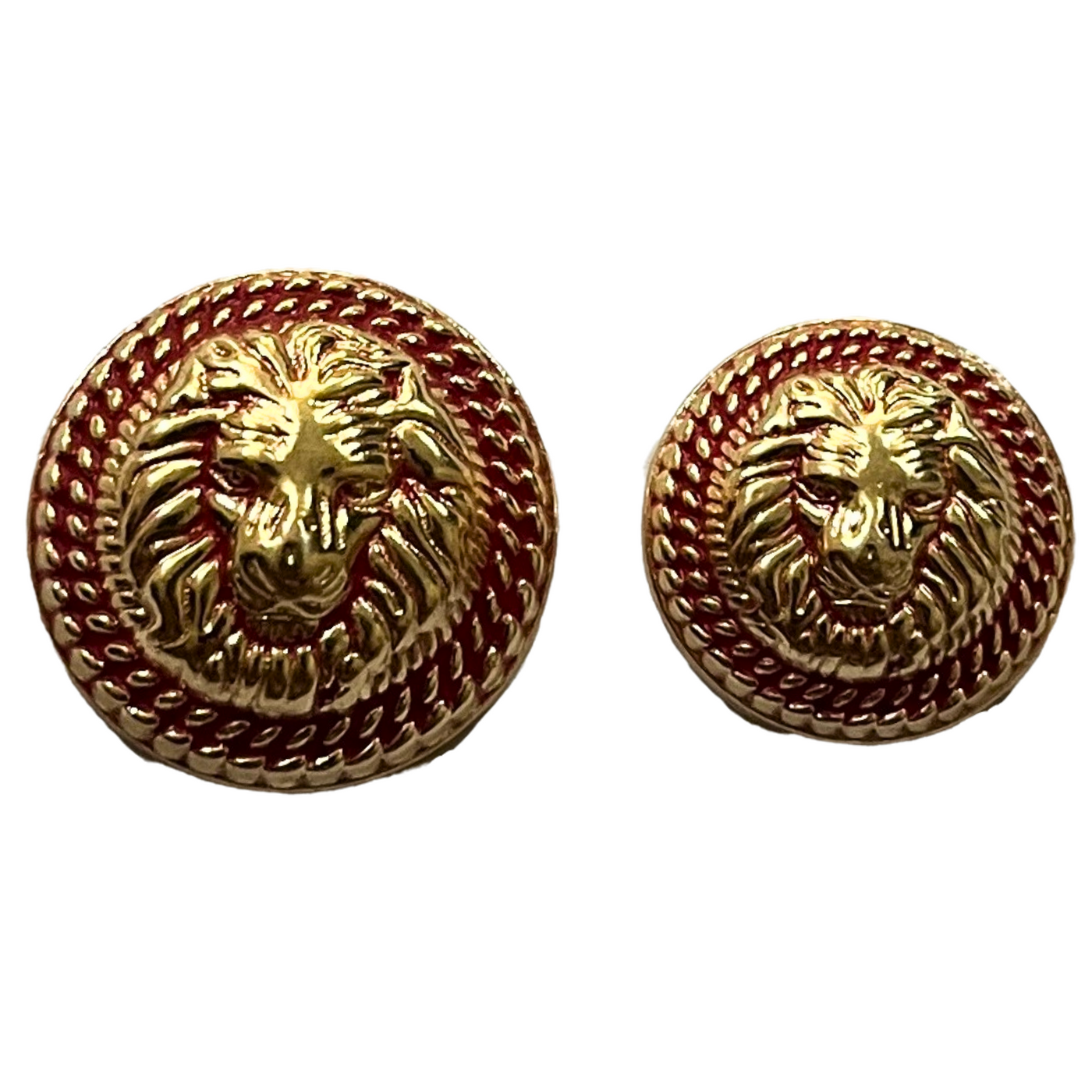 Red & Golden Fearless Lion Face Shaped 1 Hole Round Metal Buttons