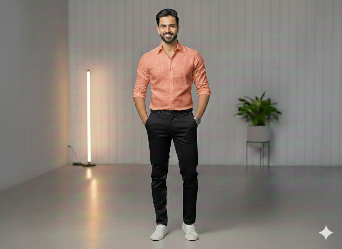 पीच ऑरेंज सादा कॉटन लिनन कपड़ा