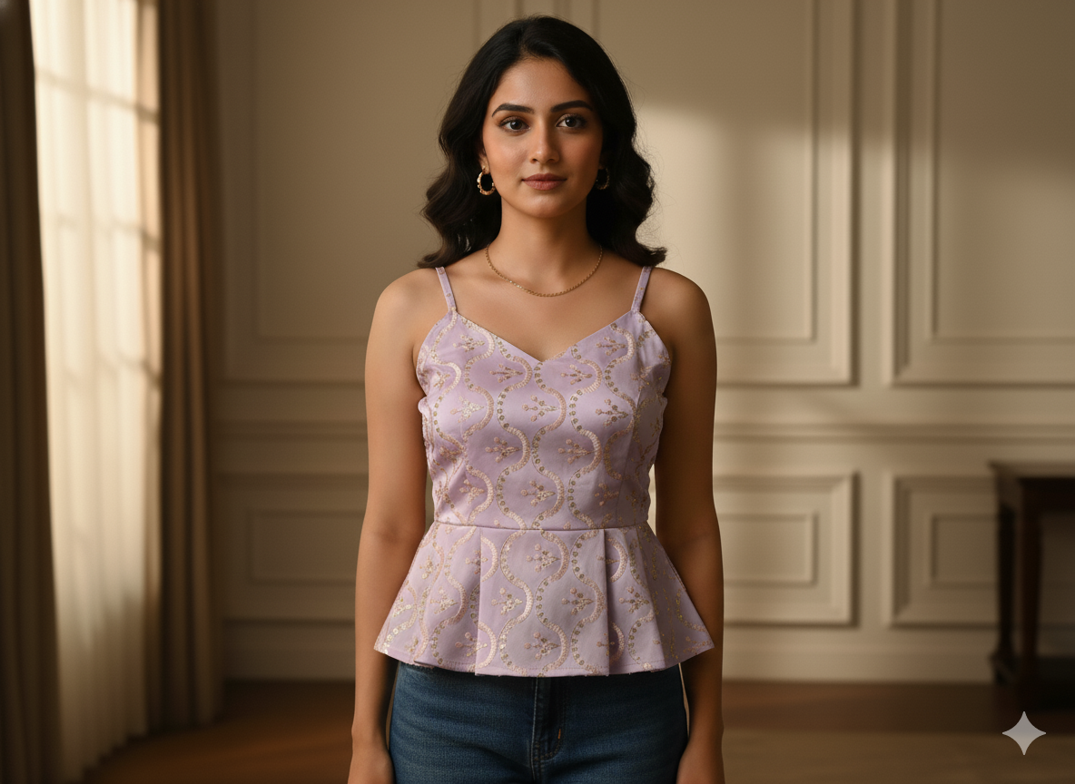 बकाइन धातुई सेक्विन कढ़ाई मलाई साटन कपड़ा