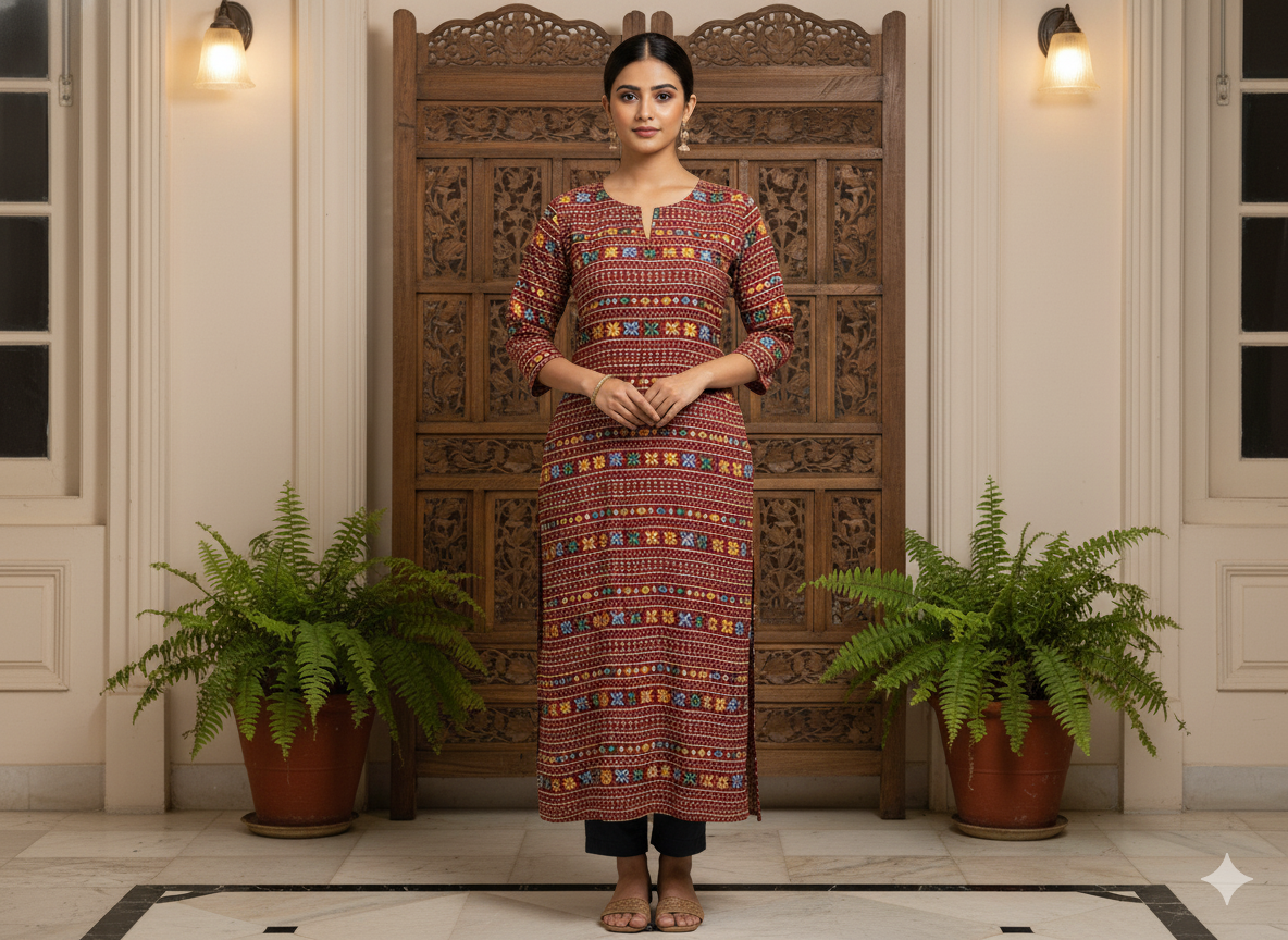 Maroon Traditional Digitally Printed Butter Crepe Fabric