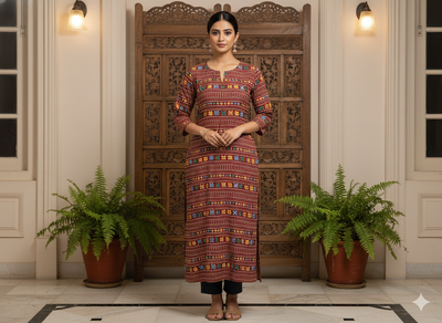 Maroon Traditional Digitally Printed Butter Crepe Fabric