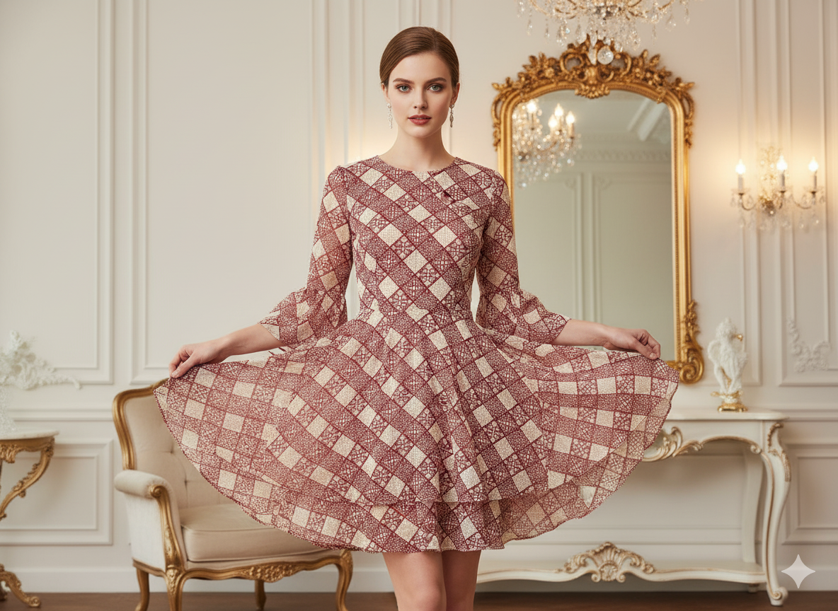Maroon Diamond Digitally Printed Butter Crepe Fabric
