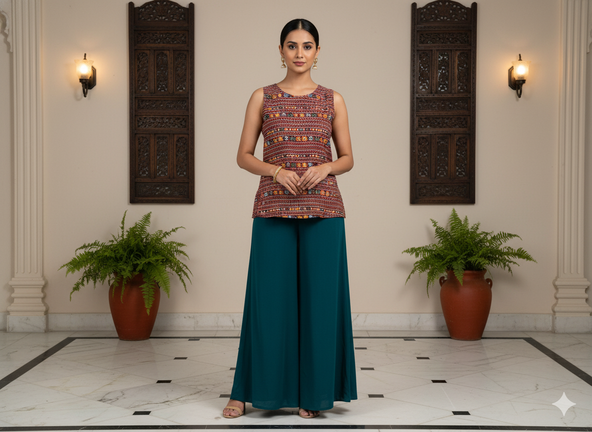 Maroon Traditional Digitally Printed Butter Crepe Fabric