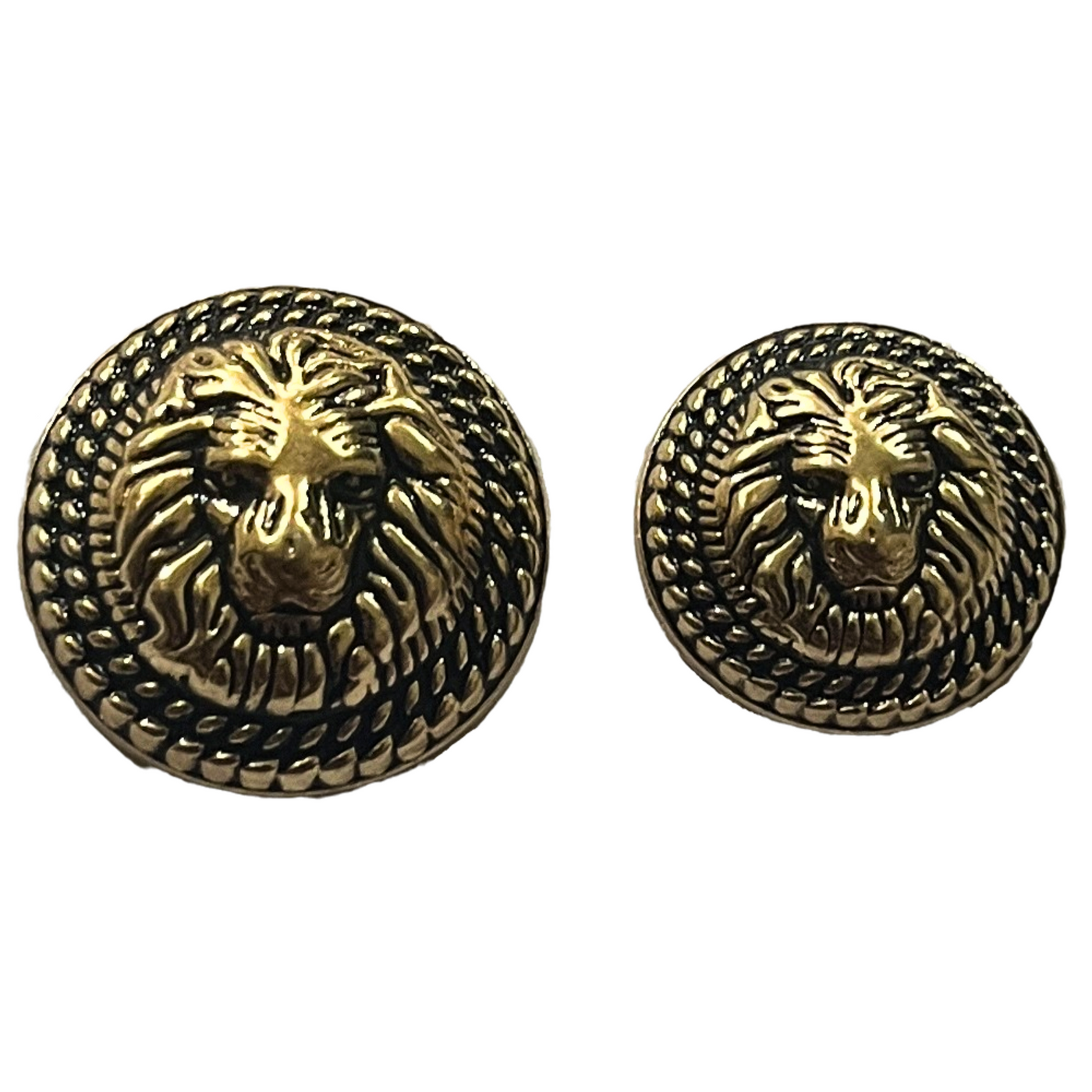 Black & Golden Fearless Lion Face Shaped 1 Hole Round Metal Buttons