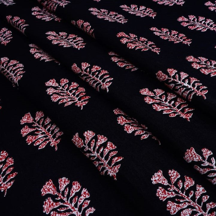 Black & Red Motifs Printed Pure Cotton Fabric