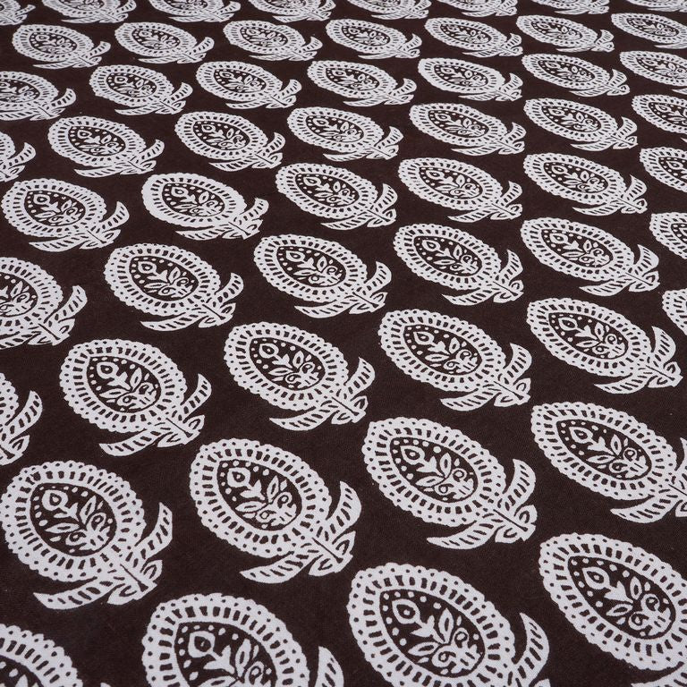 Brown & White Motifs Printed Pure Cotton Fabric