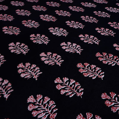 Black & Red Motifs Printed Pure Cotton Fabric