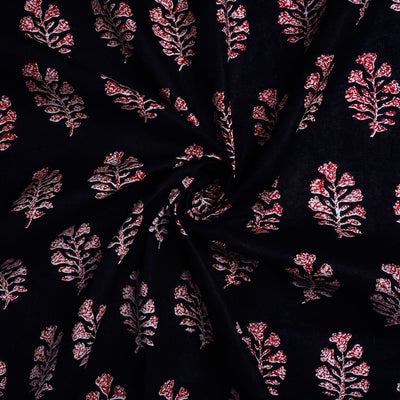 Black & Red Motifs Printed Pure Cotton Fabric