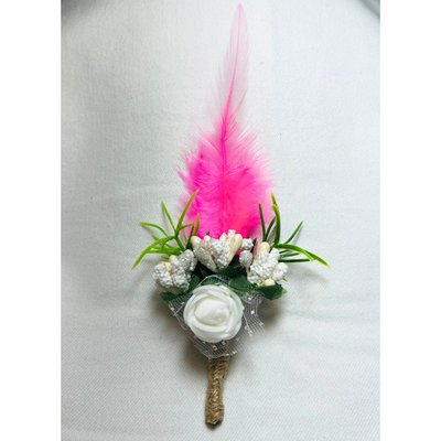 White And Pink Faux Feather Flower Brooch