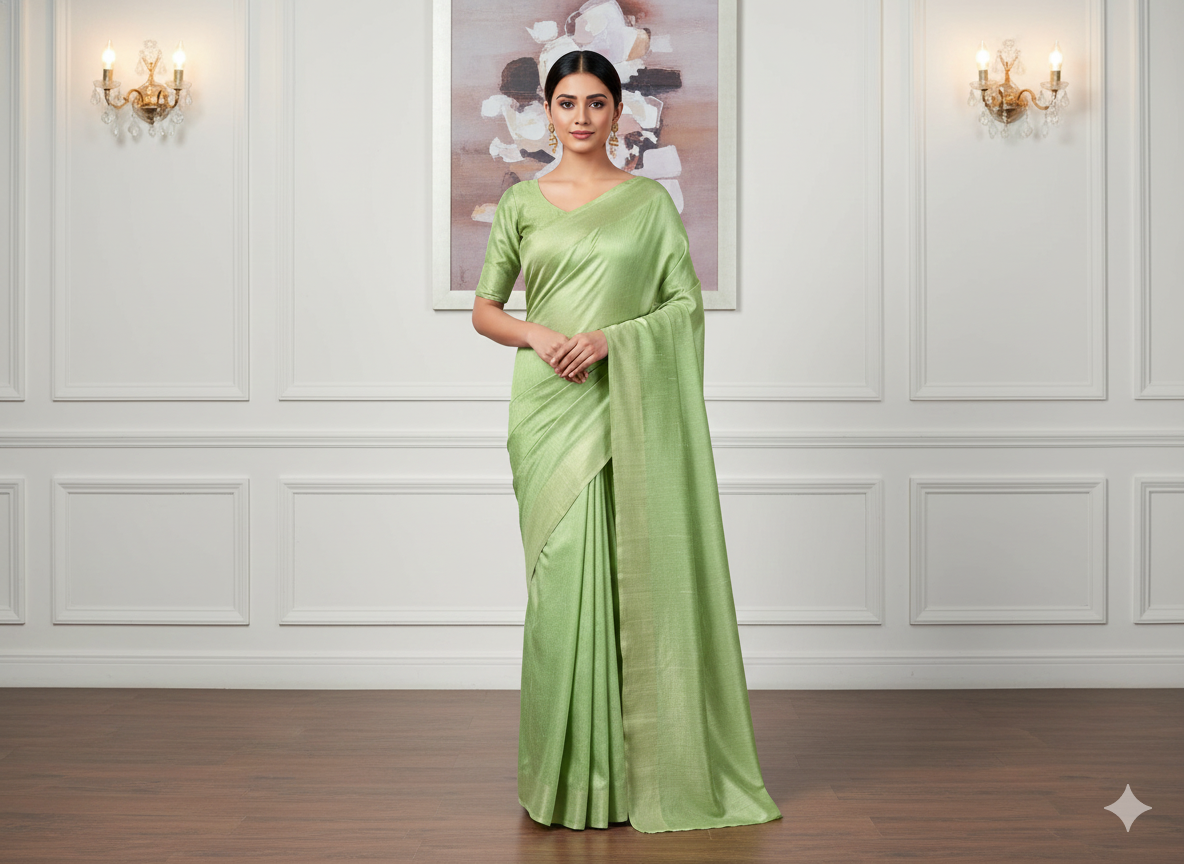 Pista Green Plain Bangalore Raw Silk Fabric  (Wholesale)