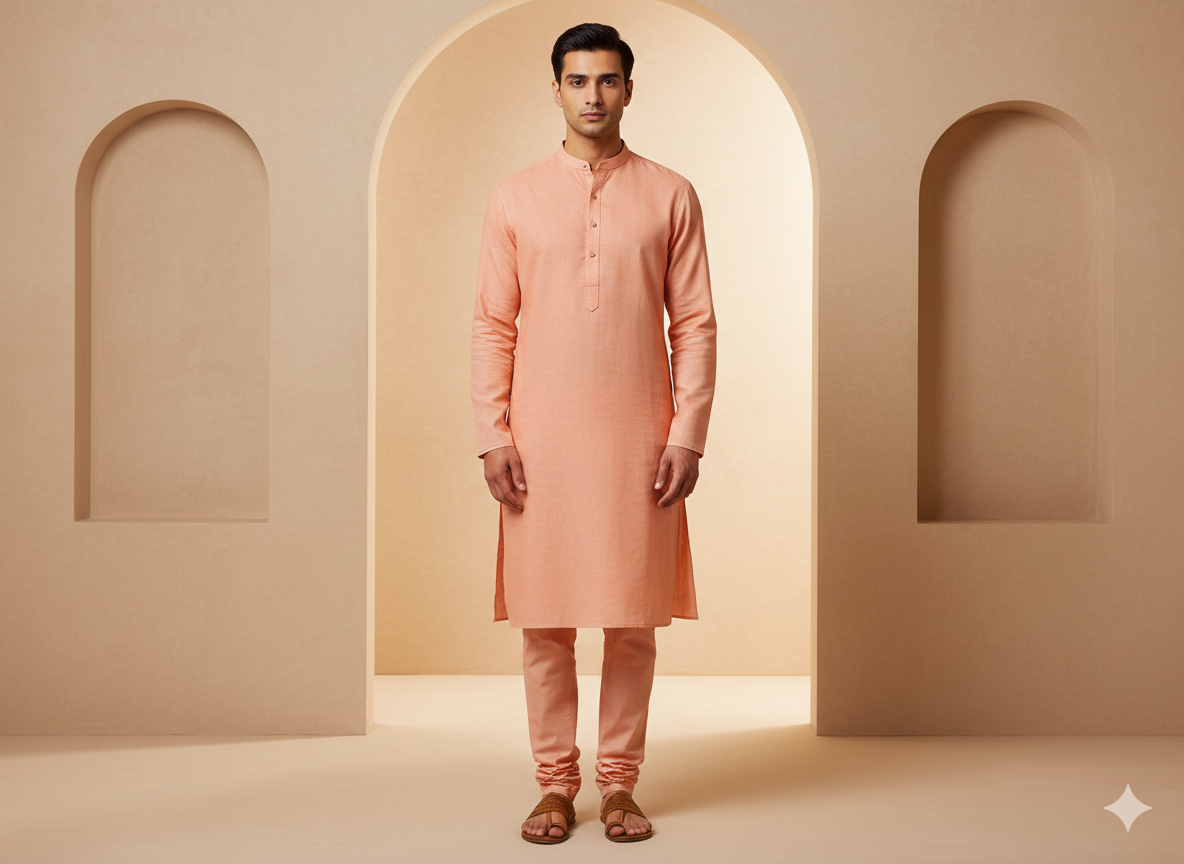 पीच ऑरेंज सादा कॉटन लिनन कपड़ा