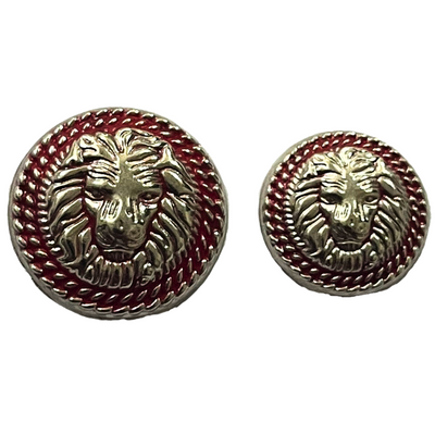 Silver & Red Fearless Lion Face Shaped 1 Hole Round Metal Buttons