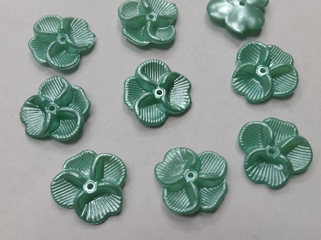 Green Flat Flower Plastic Beads- 22 mm