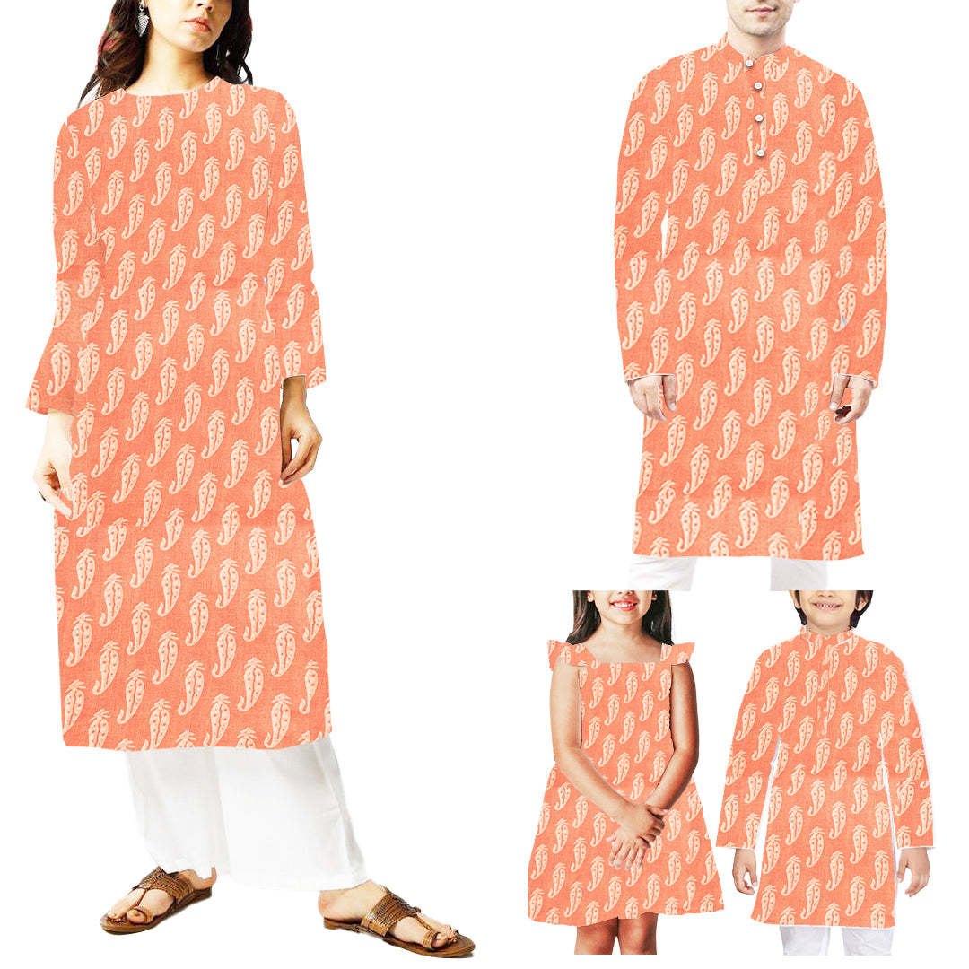 पीच पैस्ले प्रिंटेड कॉटन फ़ैब्रिक