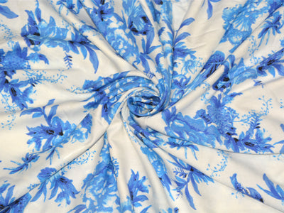 White & Blue Floral Cotton Rayon Fabric