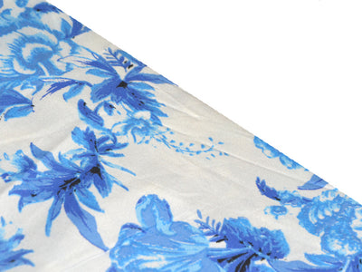 White & Blue Floral Cotton Rayon Fabric