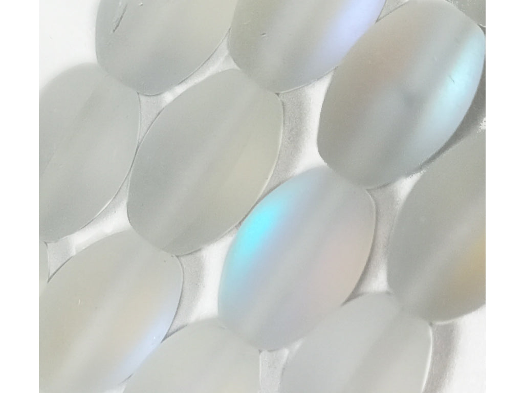 White & Gray Oval Natural Aura Glass Beads