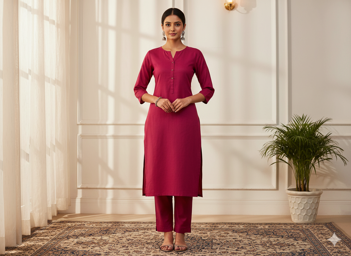 गहरा रोज़वुड गुलाबी सादा ग्लेज्ड कॉटन फ़ैब्रिक