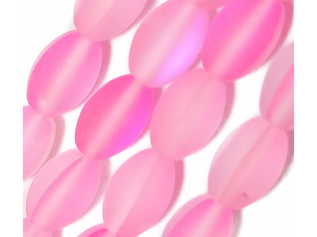 Pink Oval Natural Aura Glass Beads