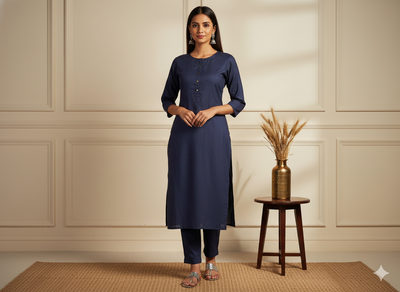 गहरा नेवी ब्लू सादा ग्लेज्ड कॉटन कपड़ा (थोक)