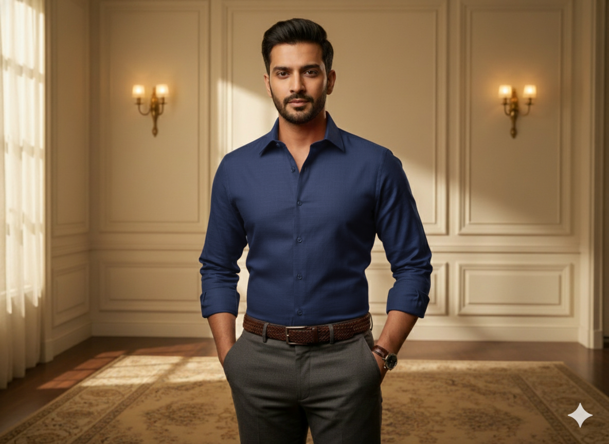 गहरा नेवी ब्लू सादा ग्लेज्ड कॉटन कपड़ा