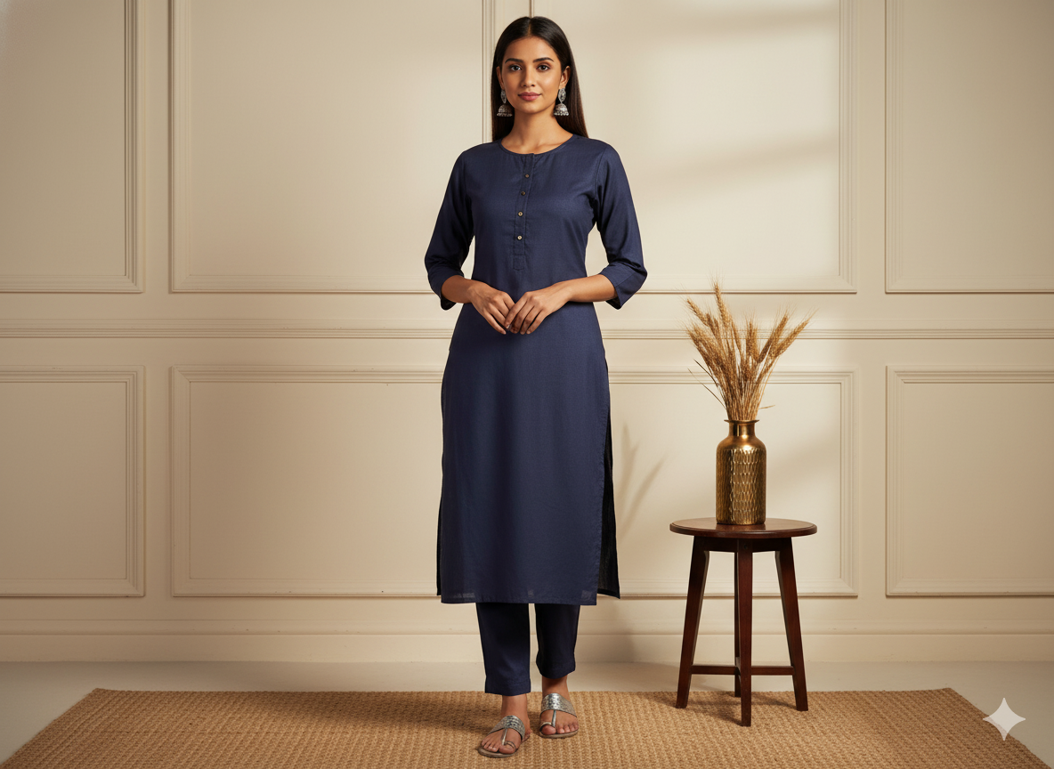 गहरा नेवी ब्लू सादा ग्लेज्ड कॉटन कपड़ा