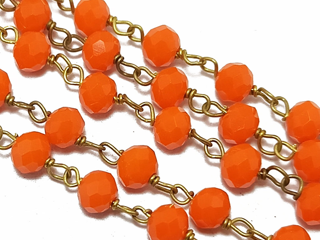 Orange Rondelle Glass Beads Chain