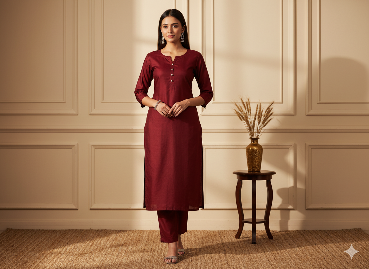 गहरा रक्त लाल सादा ग्लेज्ड कॉटन कपड़ा