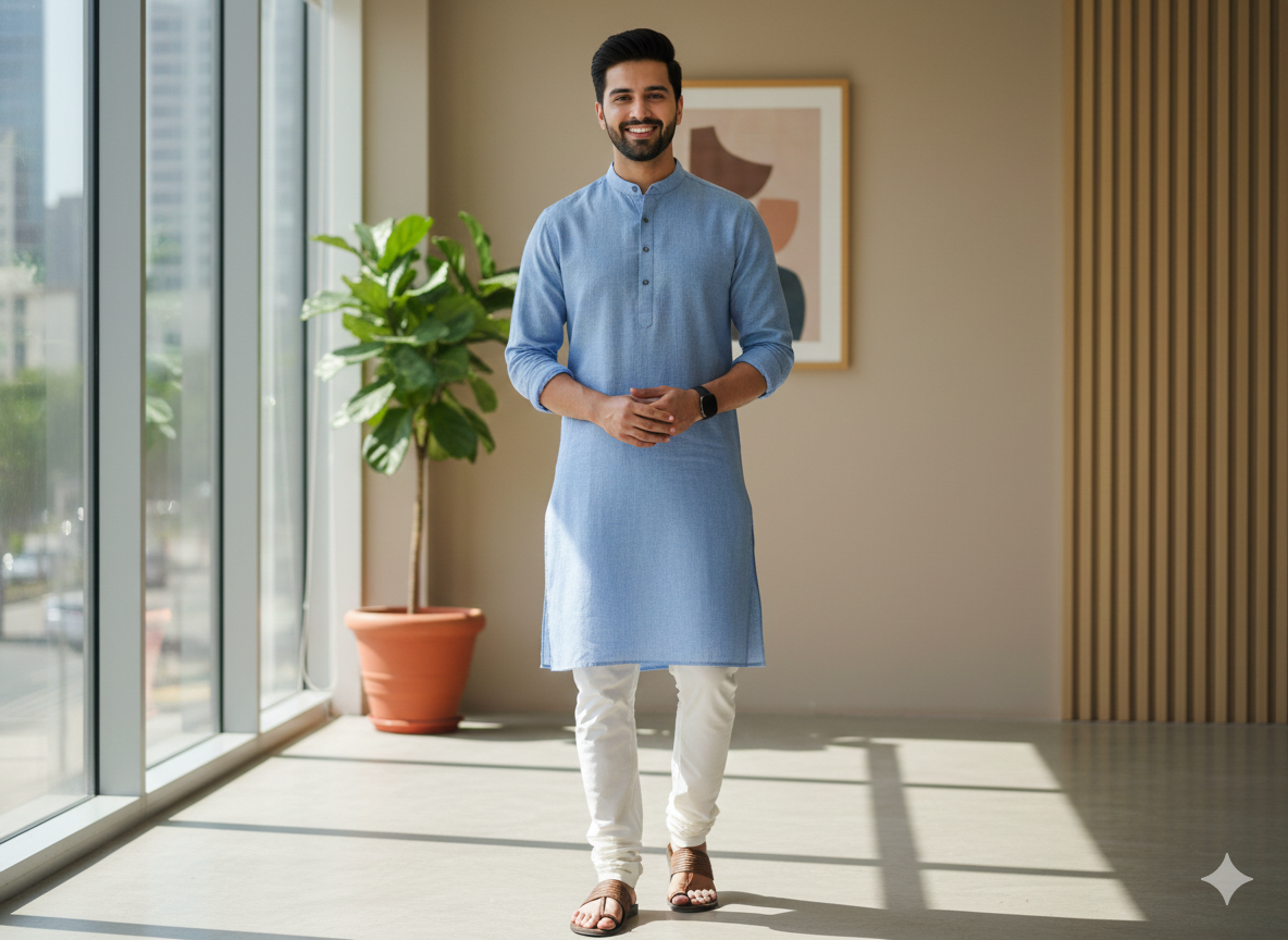 बेबी ब्लू प्लेन प्रीमियम कॉटन लिनन फ़ैब्रिक