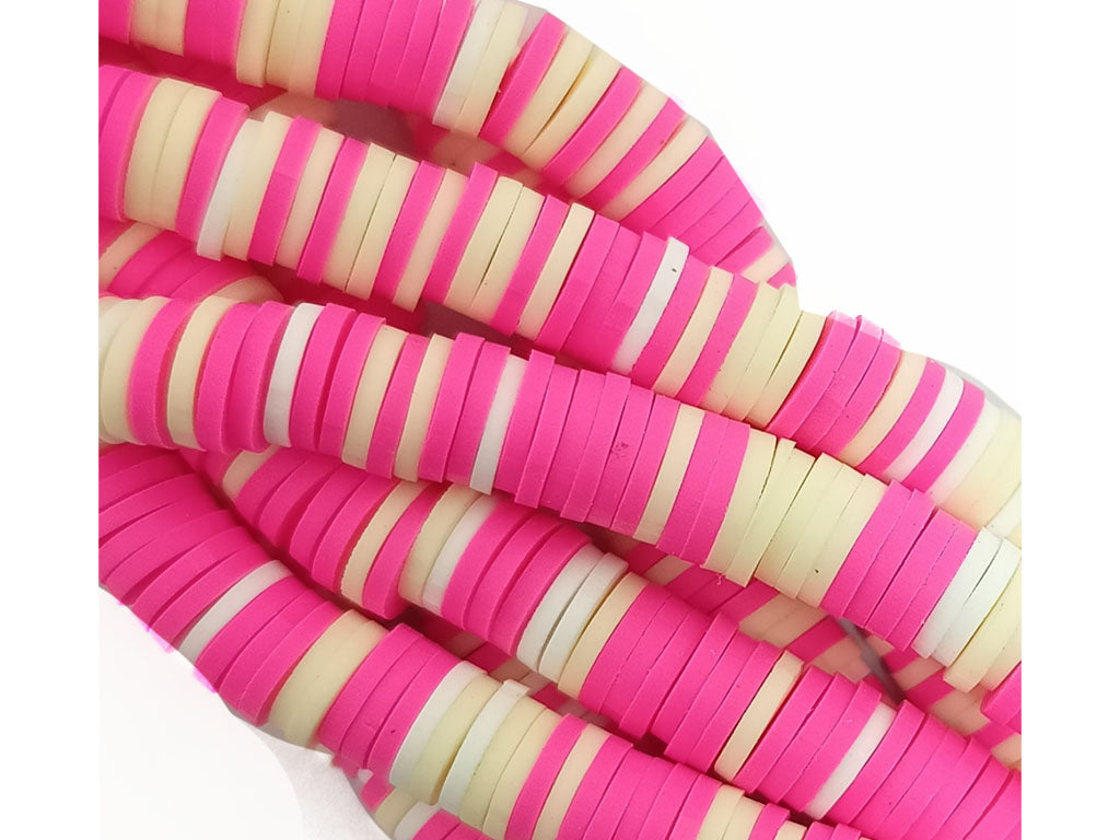 Pink & Light Yellow Circular Designer Rubber Fimo Beads