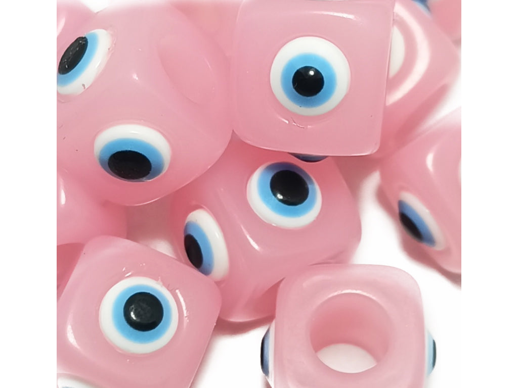 Pink Cubical Evil Eye Acrylic Beads