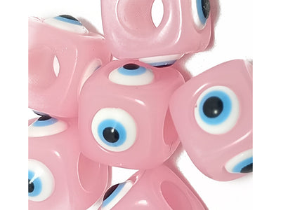 Pink Cubical Evil Eye Acrylic Beads