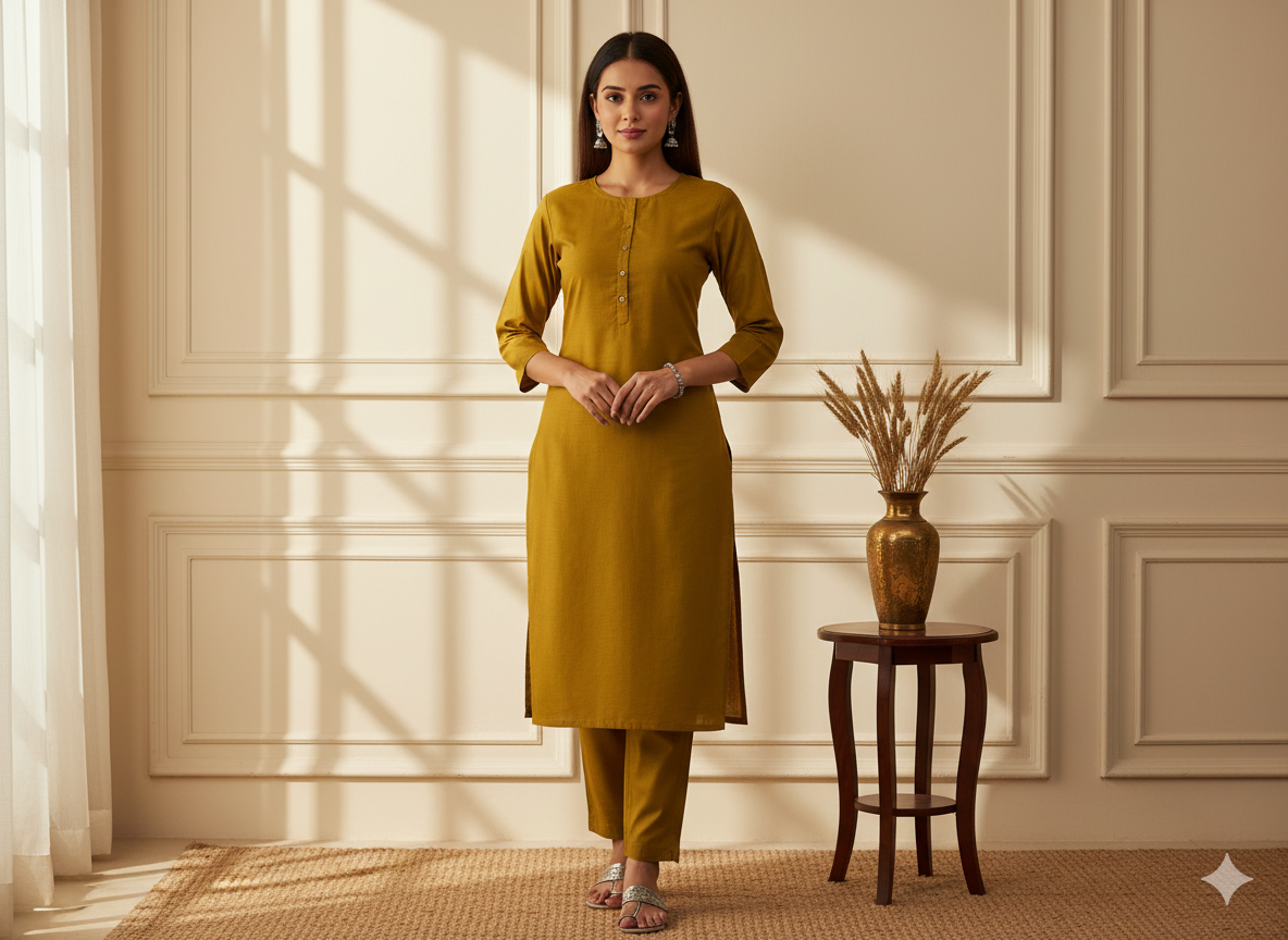 मंद सुनहरा पीला सादा चमकीला सूती कपड़ा