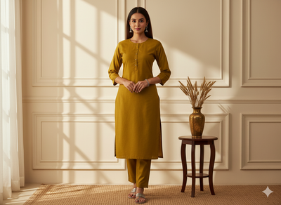 मंद स्वर्णिम पीला सादा ग्लेज्ड सूती कपड़ा (थोक)