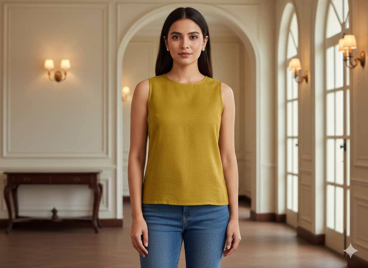 मंद सुनहरा पीला सादा चमकीला सूती कपड़ा