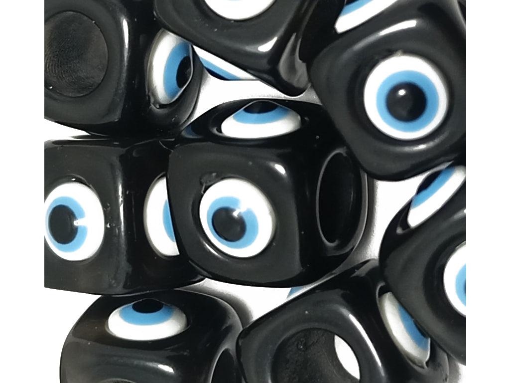 Black Cubical Evil Eye Acrylic Beads