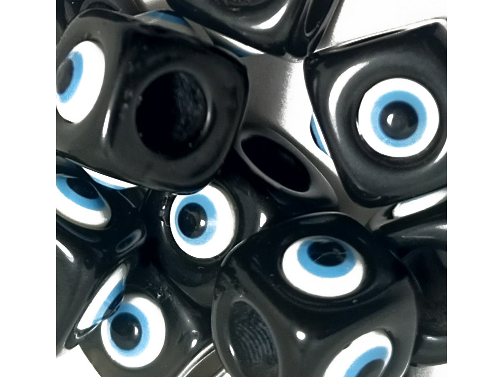 Black Cubical Evil Eye Acrylic Beads