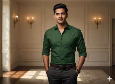 सैक्रामेंटो ग्रीन प्लेन ग्लेज्ड कॉटन फ़ैब्रिक