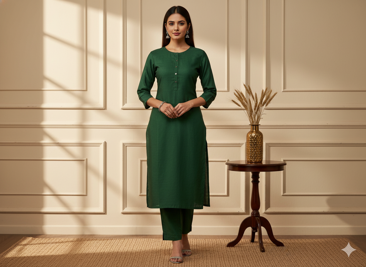 सैक्रामेंटो ग्रीन प्लेन ग्लेज्ड कॉटन फ़ैब्रिक