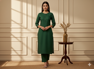 सैक्रामेंटो ग्रीन प्लेन ग्लेज्ड कॉटन फ़ैब्रिक