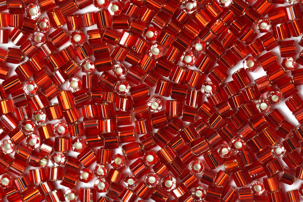 Electric Red 2 Cut Siverline Preciosa Seeds Beads