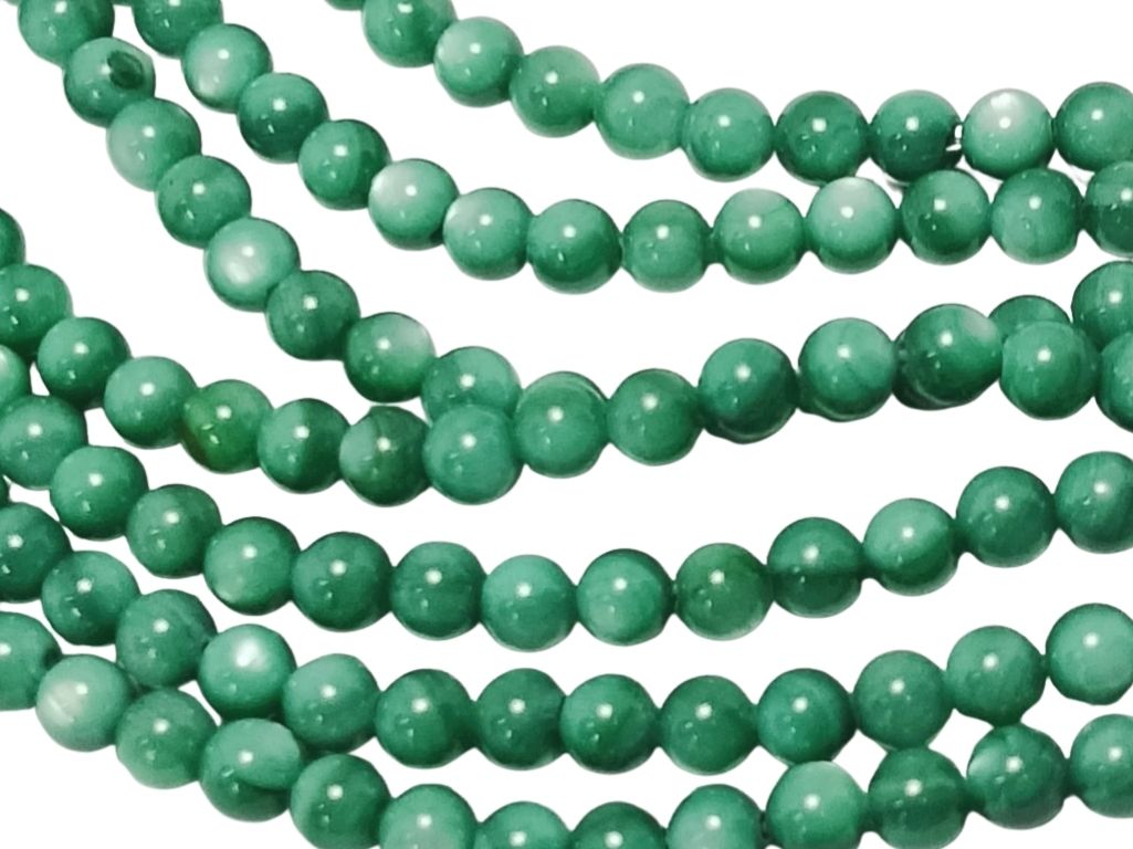 Sea Green Spherical Glossy Mother of Pearl Beads