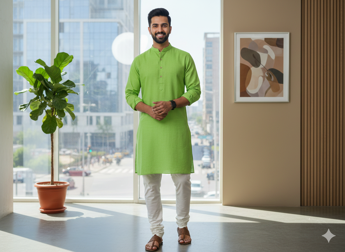 लाइम ग्रीन प्लेन प्रीमियम कॉटन लिनन फ़ैब्रिक