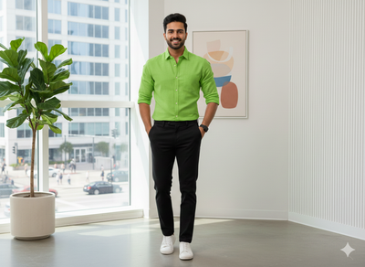 लाइम ग्रीन प्लेन प्रीमियम कॉटन लिनन फ़ैब्रिक