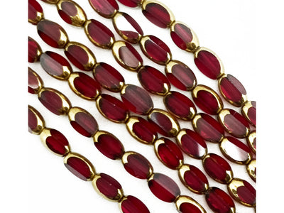 Maroon & Golden Oval Designer Glass Beads