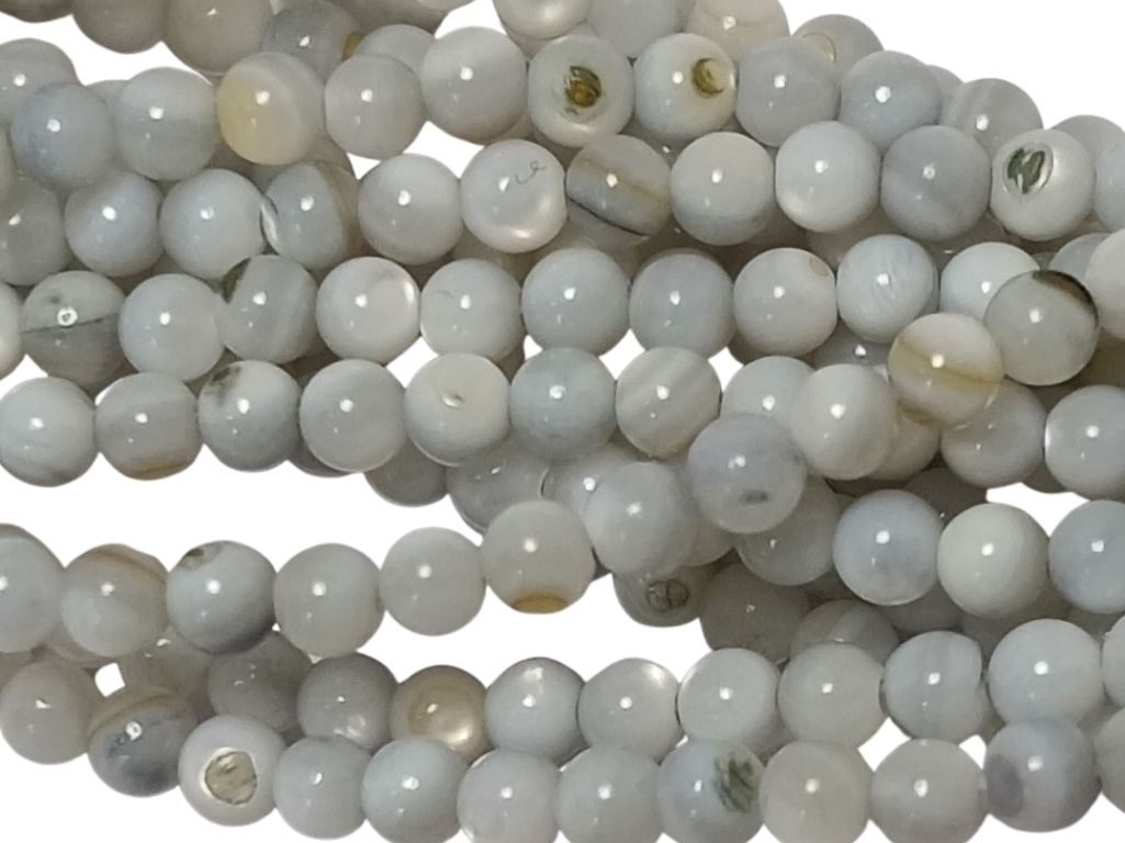 Off White Spherical Glossy Mother of Pearl Beads